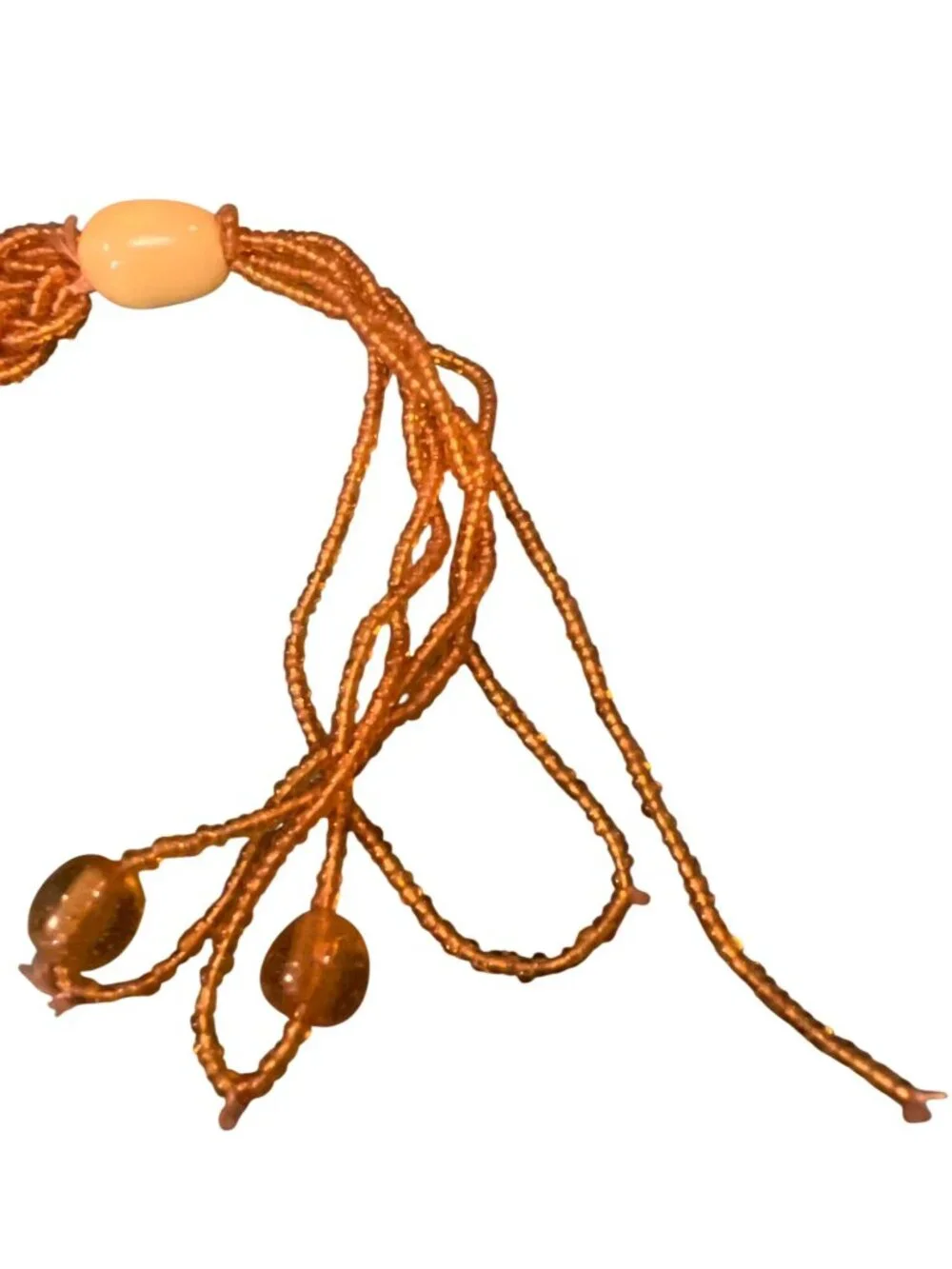 Vintage Gold Beaded Braided Necklace With Tassel Pendant  READ
